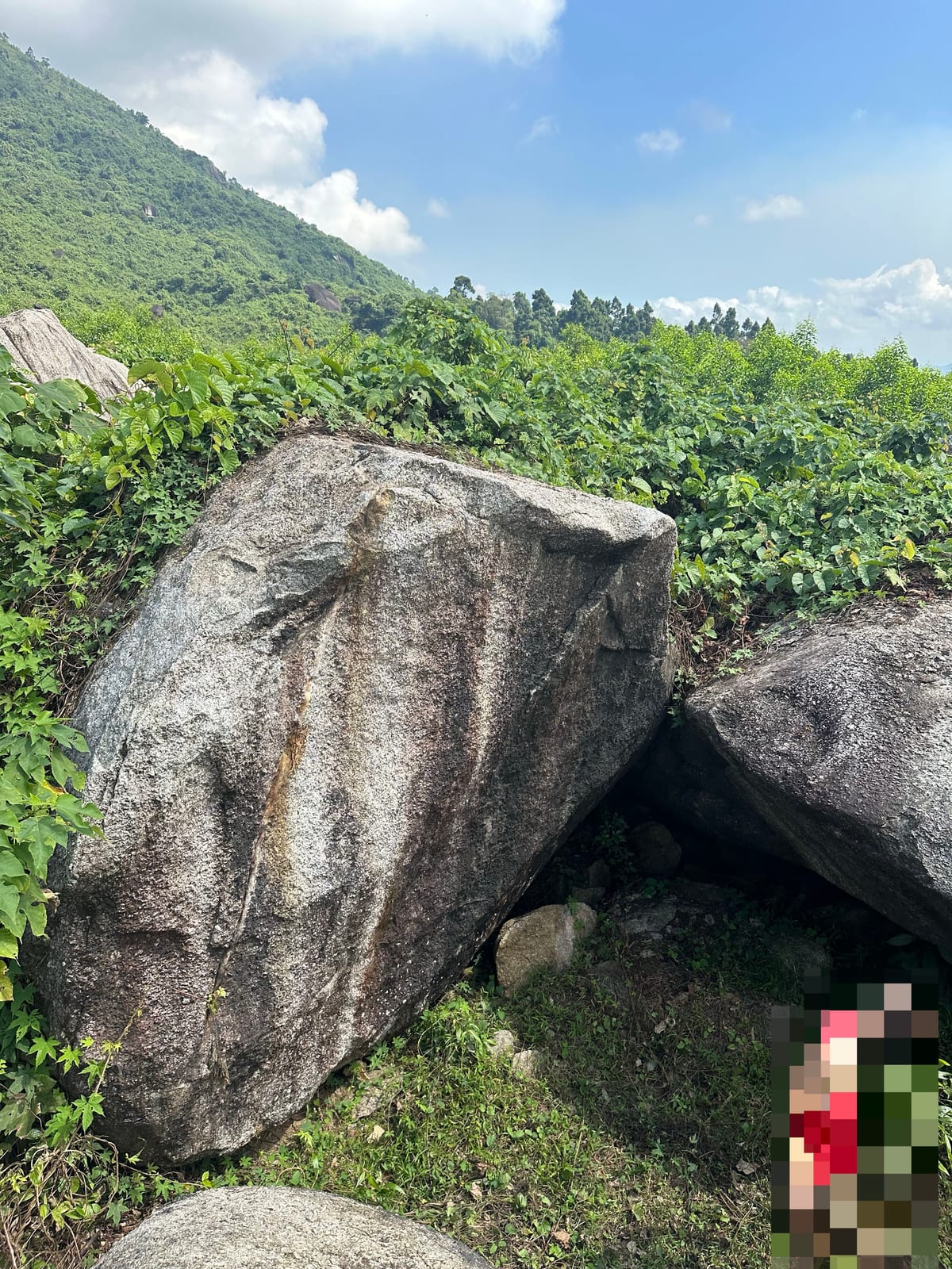 Large granite boulder in an open field at Ba Na Hills, Da Nang, Vietnam