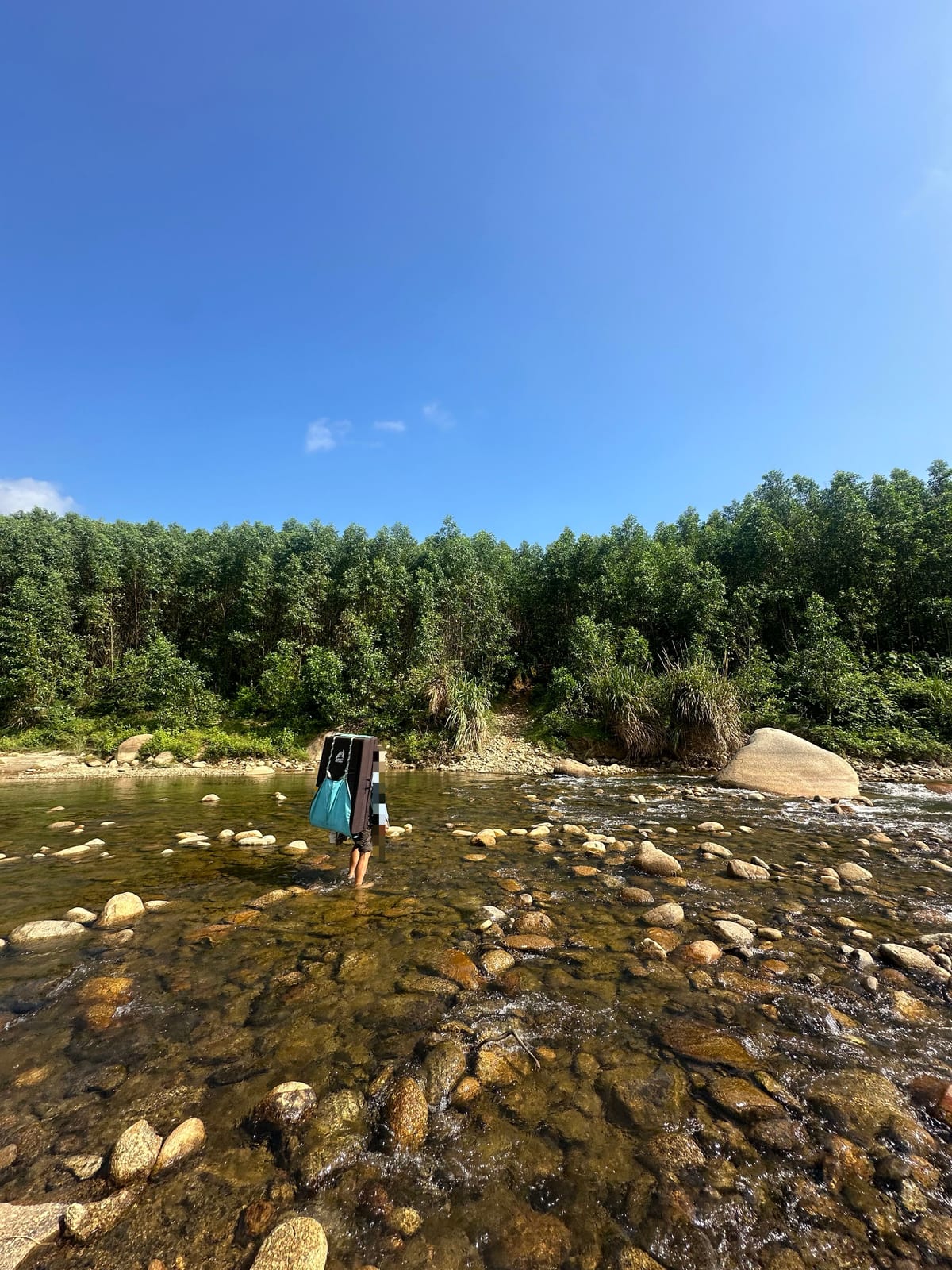 River crossing on the approach to the Ba Na Hills bouldering areas near Da Nang