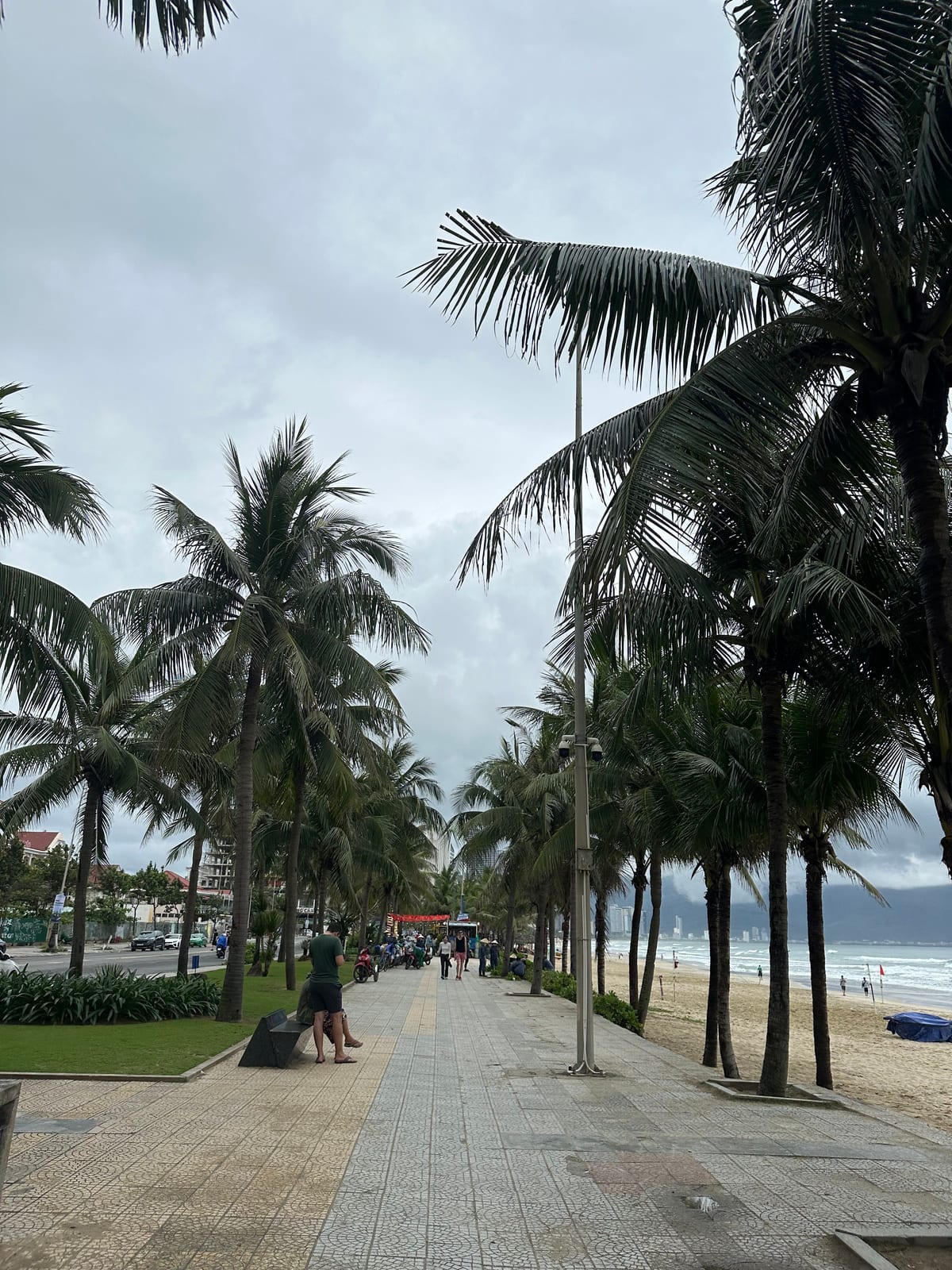Palm lined beach boardwalk running along My Khe beach in Da Nang