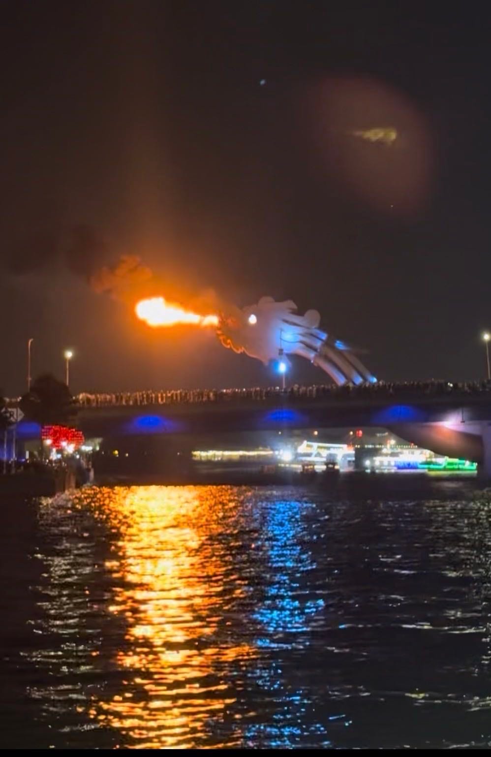 The Dragon Bridge fire breathing show in Da Nang, Vietnam