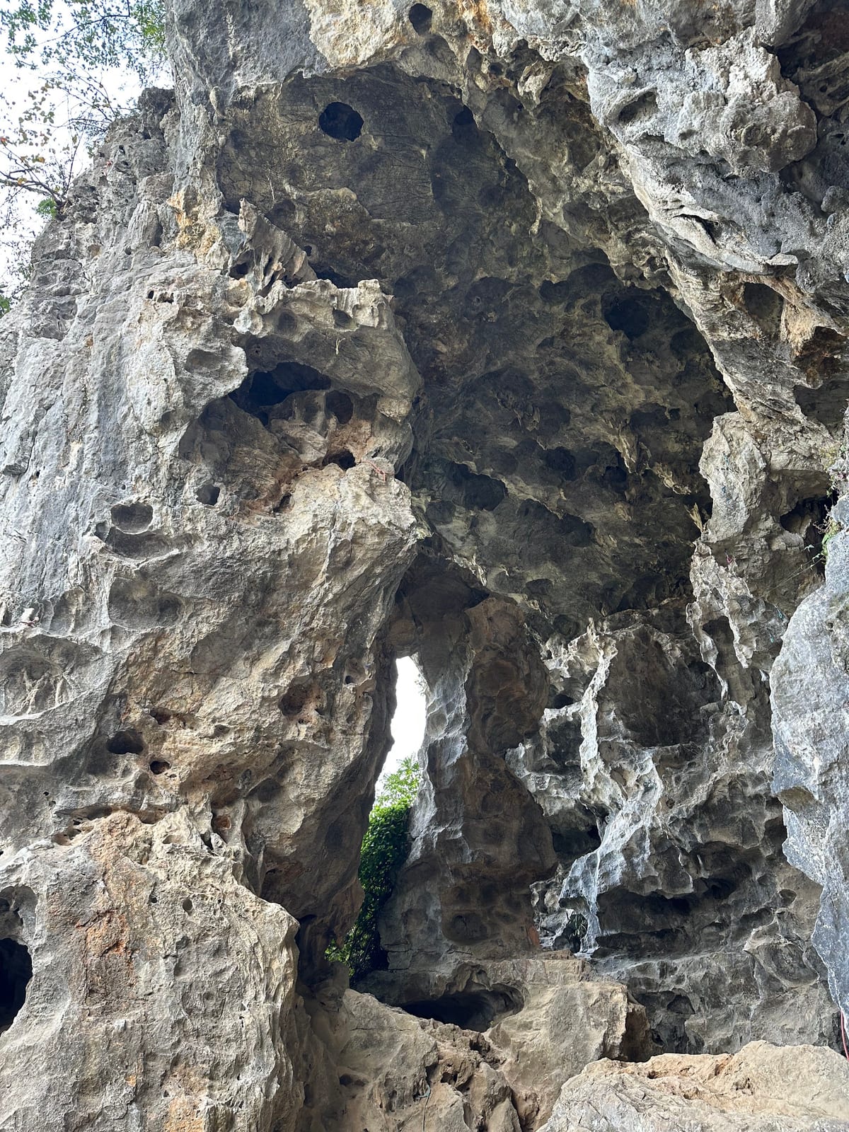 The overhanging roof section of Bamboo Cave crag, Yangshuo