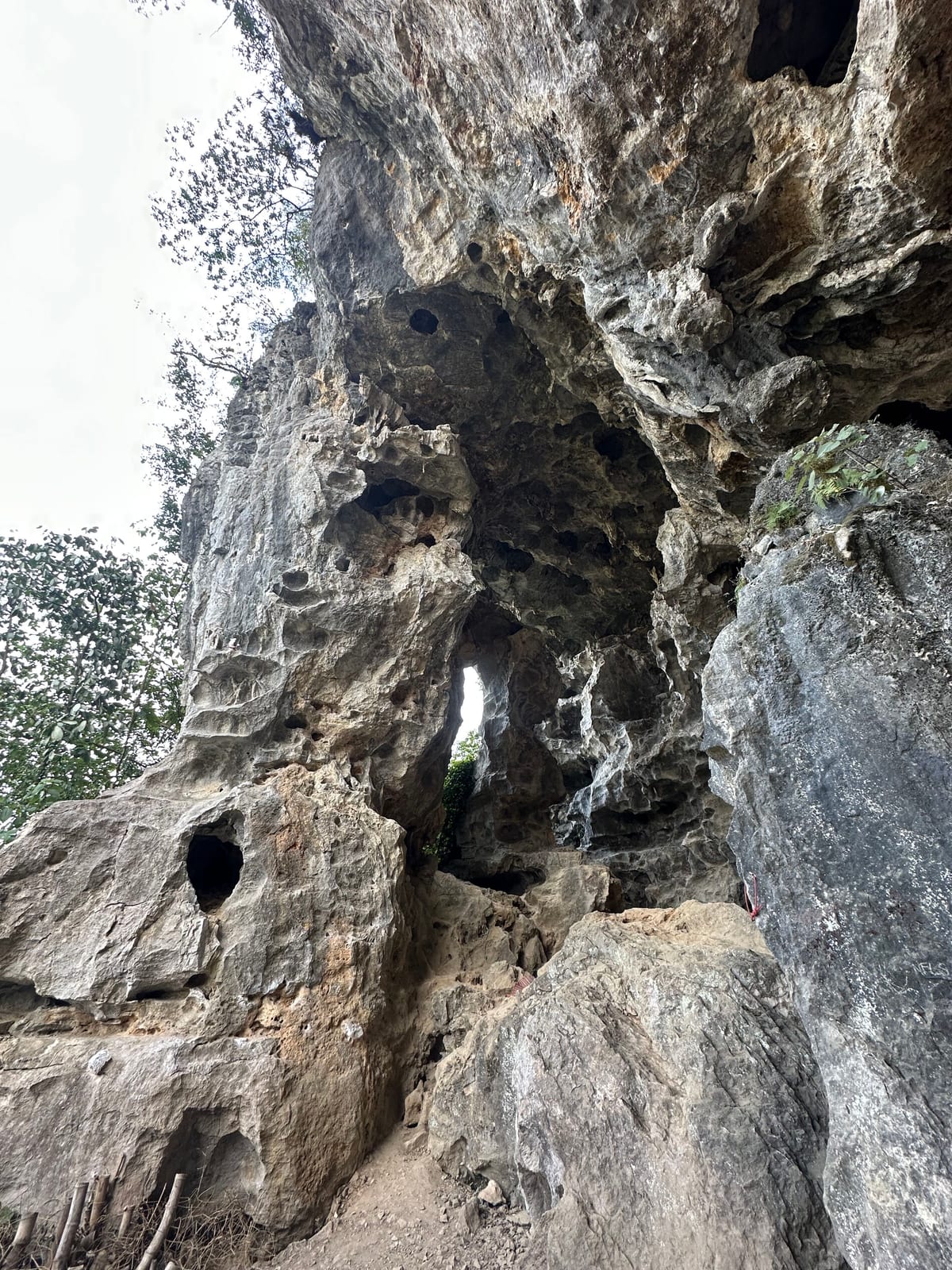The shaded cave and wall at Bamboo Cave crag near Yangshuo