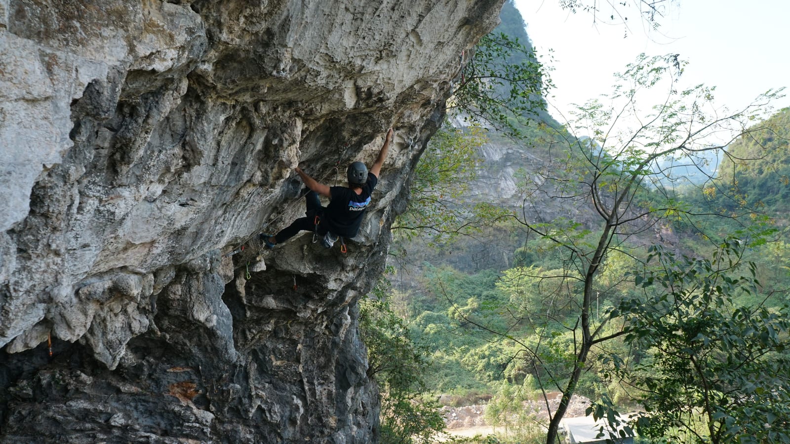 View of the karst landscape from the roof of Boxing Ring in the Sky crag, Yangshuo