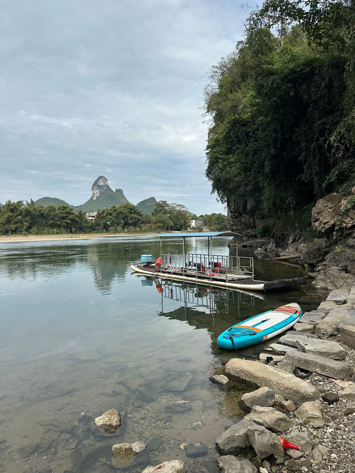 The Li River near Yangshuo where deep water soloing and paddleboarding trips run
