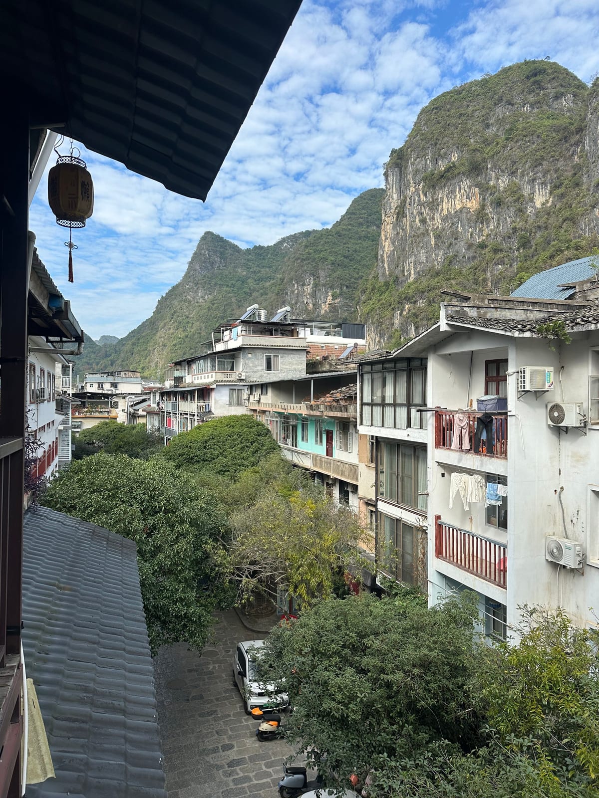 The part of Yangshuo town next to Climbers Inn, where most climbers stay