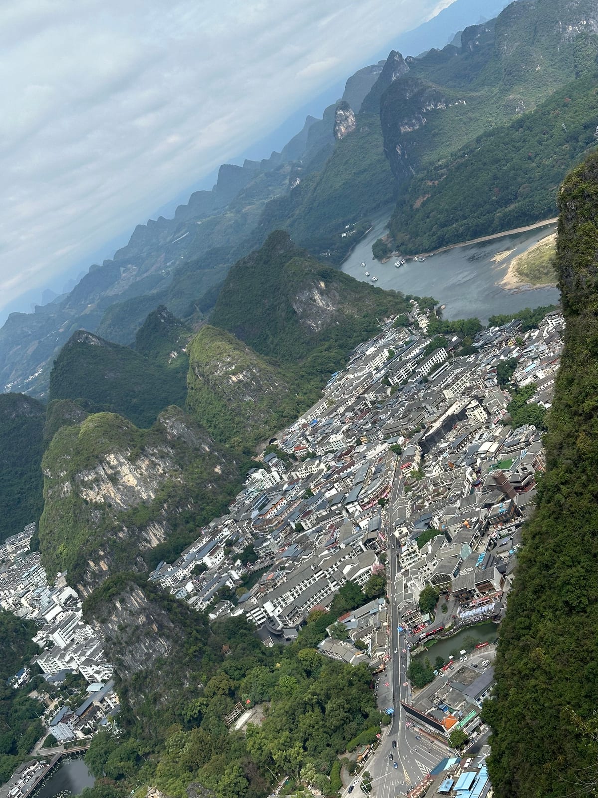 View over Yangshuo town and the surrounding karst from the radio tower hike